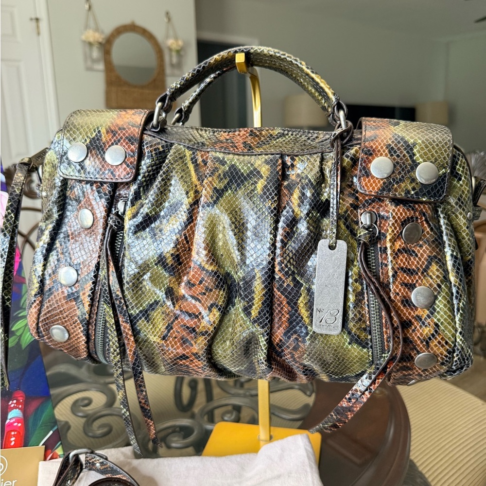 Botkier Olive Brown Snake-Embossed Satchel - Picture 2 of 8